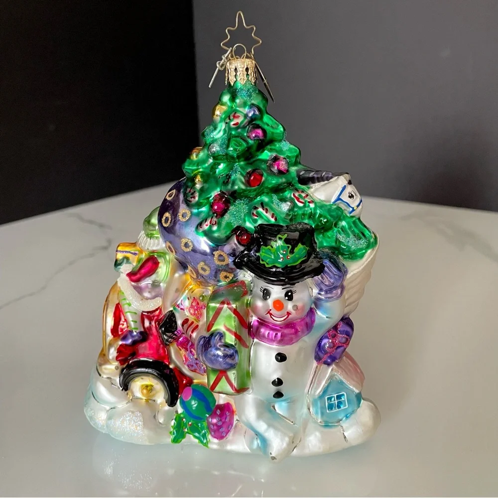 Santa & Snowman in Car Ornament by Christopher Radko